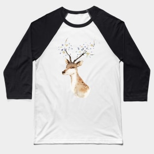 Deer Portrait with Flowers Baseball T-Shirt